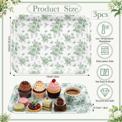 Vesici 3 Pcs Cherry Bow Serving Trays 13 x 10 Inch Pink Bow Cherry Melamine Platters Reusable Rectangular Serving Dishes for Coquette Wedding Baby Shower Birthday Party Sharing Snack Fruit Dessert