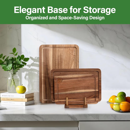 Wood Cutting Board Set of 4, Wooden Chopping Boards with Food Icons for Kitchen, Charcuterie Board for Meat, Vegetables, Fruits, Cheese