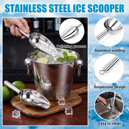 meekoo 4 Pcs 4 Quart Champagne Bucket Wine Bucket Metal Ice Container with 1 Pcs 6 oz Ice Scoop and Handles Stainless Steel Drink Cooler Cocktails Wine Chiller Beer Tub for Bar Party BBQ Banquet