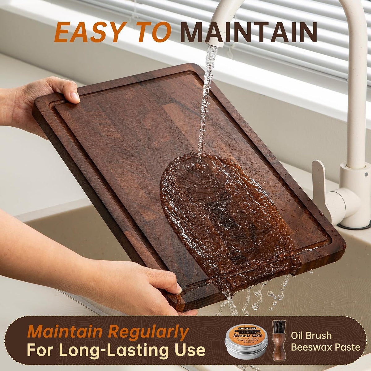 THETCHRY Teak Wood Cutting Board Set of 3 Wooden Cutting Boards for Kitchen | Premium Teak Wood • FSC Certified • Deep Juice Groove • Built-In Handles • Non-Slip Feet • 3 Practical Sizes • Gift-Ready Box