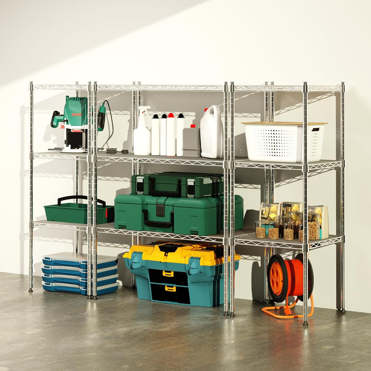 Whitmor 2-Wire Shelving Unit, Metal Storage Shelves, Stacking Shelf with Basket, Easy Assembly Home Organizer for Pantry, Kitchen, Garage, Plant