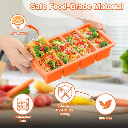 Doasuwish Silicone Freezer Molds for Soup with Lid – 1-Cup Soup Container Style Ice Cube Trays for Freezer, Meal Prep & Food Storage, Freeze 250mL/125mL Portions – 2 Pack
