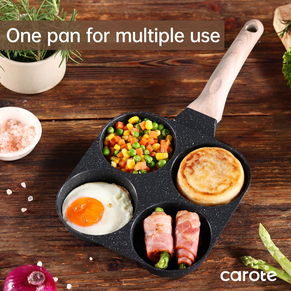 CAROTE 4-Cup Nonstick Granite Egg Pan, Cream White