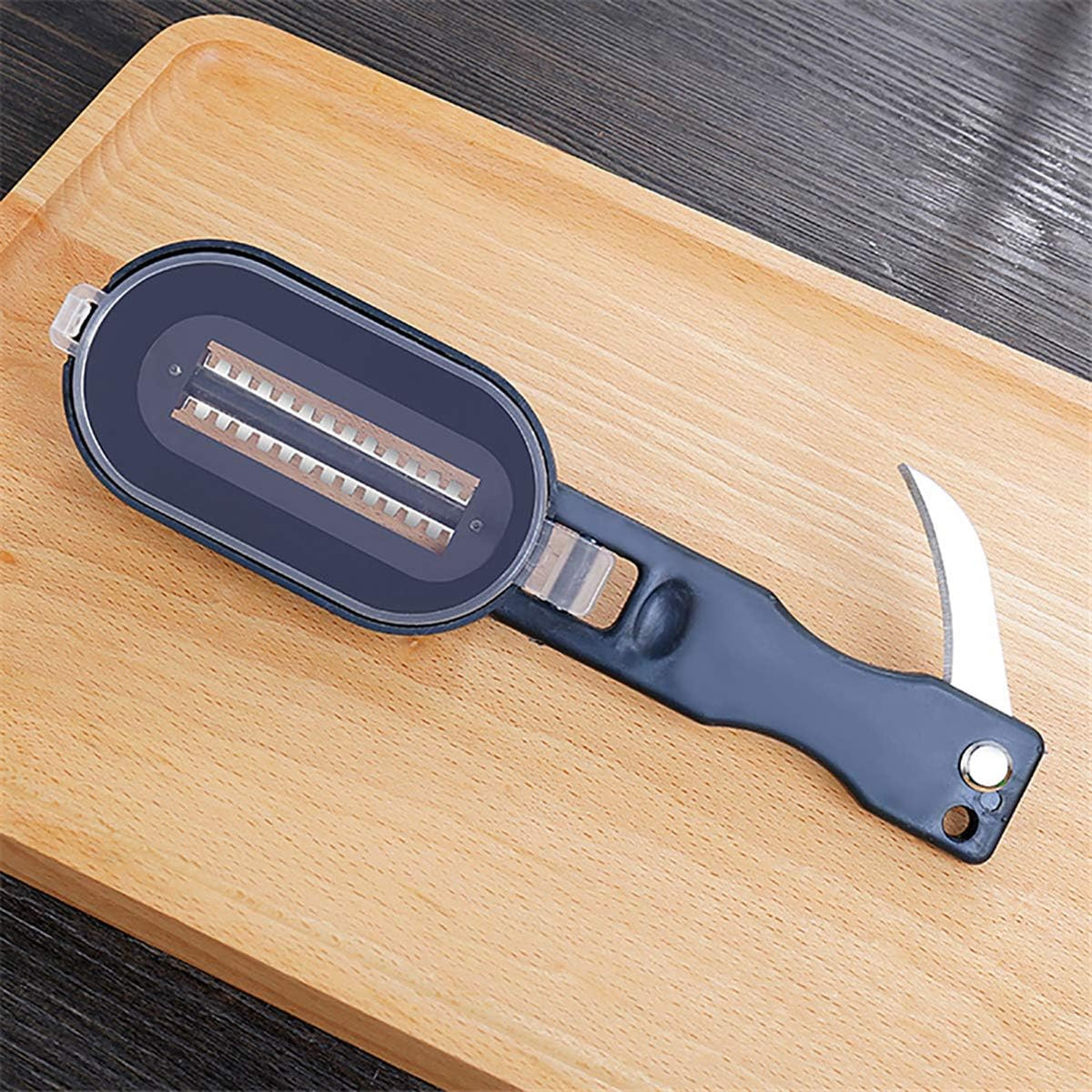 Fish Scaler with Knife, Scales Scraper with Lid Cover, 2 in 1