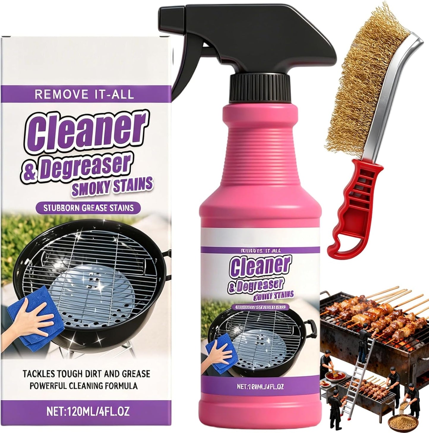 Fast-Acting Heavy-Duty Grill Degreaser Spray, BBQ Heavy Duty Degreaser Grill, Outdoor Grills Cleaner, For Kitchen Grates and Racks, Electric Smokers, Burnt Food & Grease (2PCS)
