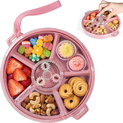 Kids Divided Snack Box with Hand Strap, Reusable 5-Compartment Kids Snack Container, BPA-Free Portable Candy & Nut Serving Platter for Travel, Parties, Picnics(Grey)