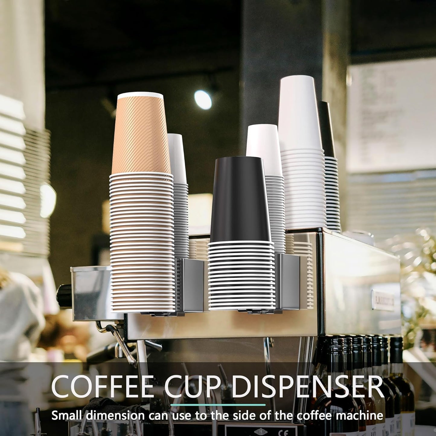Cup Dispenser 2 Seats, Holder for 2-16 OZ Paper & Plastic Disposable Cups, Adhesive Cup Dispenser Wall Mount for Water Cooler, Coffee Station, Office, Bathroom, Wall (Dark Gray)