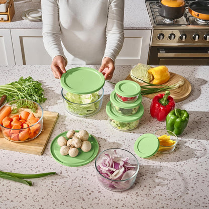 6-Piece Glass Food Storage Containers Set (3 Containers + 3 BPA-Free Lids) | 2-Cup, Leakproof | Microwave, Freezer, Oven & Dishwasher Safe | Ideal for Meal Prep & Pantry Organization, Pistachio