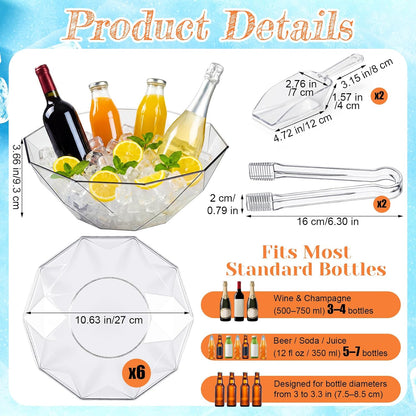 LemonRoad 6 Pcs 4l Clear Plastic Ice Buckets for Parties Beverage Tubs for Cocktail Acrylic Wine Champagne Buckets with 2 Scoops 2 Clamp Drink Cooler Bucket for Parties, Mimosa Bar Supplies, Beer