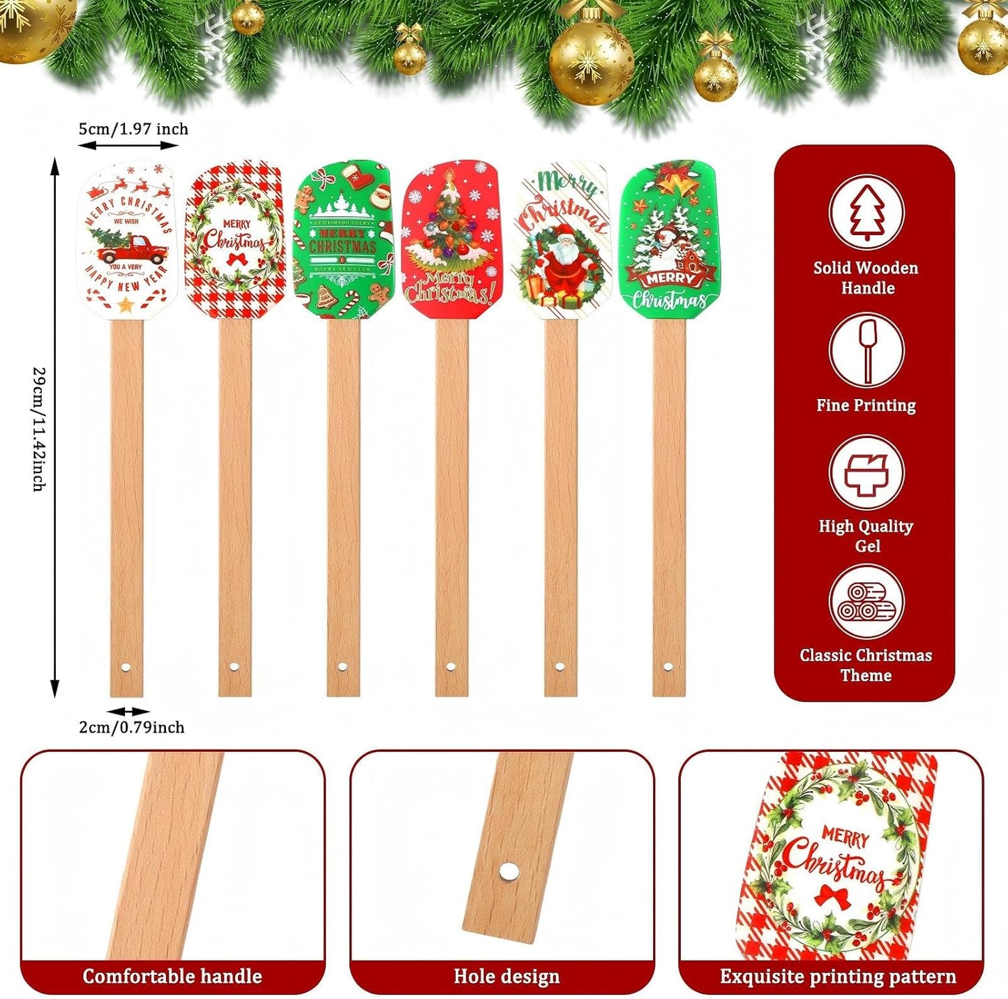Zhehao 12 Pcs Christmas Silicone Spatulas Pot Holders Set Heat Resistant Pot Holders with Pocket Baking Gifts for Christmas Gift Party Supplies (Vibrant Christmas Style)