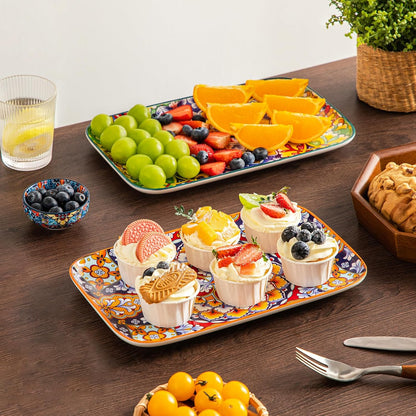 vancasso Serving Platters Set of 3, 16"/14"/12" Inch Rectangular Trays - Serving Platter Extra Large, Ceramic Bohemian Serving Dish for Entertaining Food, Microwave & Dishwasher Safe, Colorful