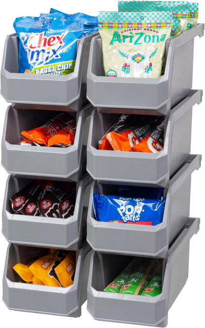 ReadySpace Medium Plastic Storage Bins, Stackable Organizer Containers for Closet Pantry Shelf Garage and Office Organization, Clear, 8 Pack