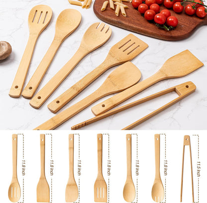 Eisinly 7-Piece Wooden Cooking Spoons, Natural Bamboo Utensil Set
