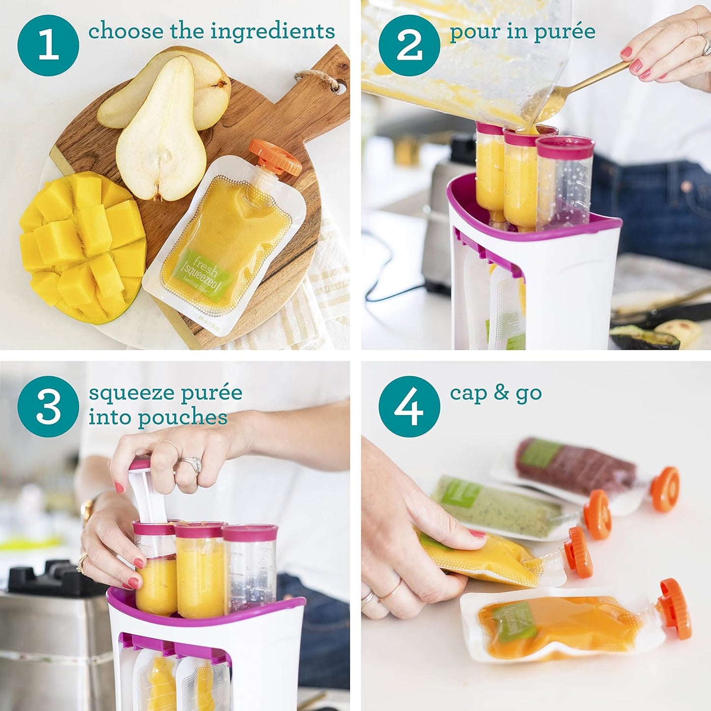 Infantino Squeeze Station for Homemade Baby Food, Pouch Filling Station for Puree Food for Babies and Toddlers, Dishwasher Safe and BPA-Free