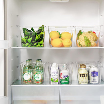 Attelite Clear Plastic Storage Bins,Large 6 Pack Pantry Organizer with Handle,BPA Free Plastic Storage Containers for Fridge,Closet,Bathroom,Under Sink and Kitchen Organization