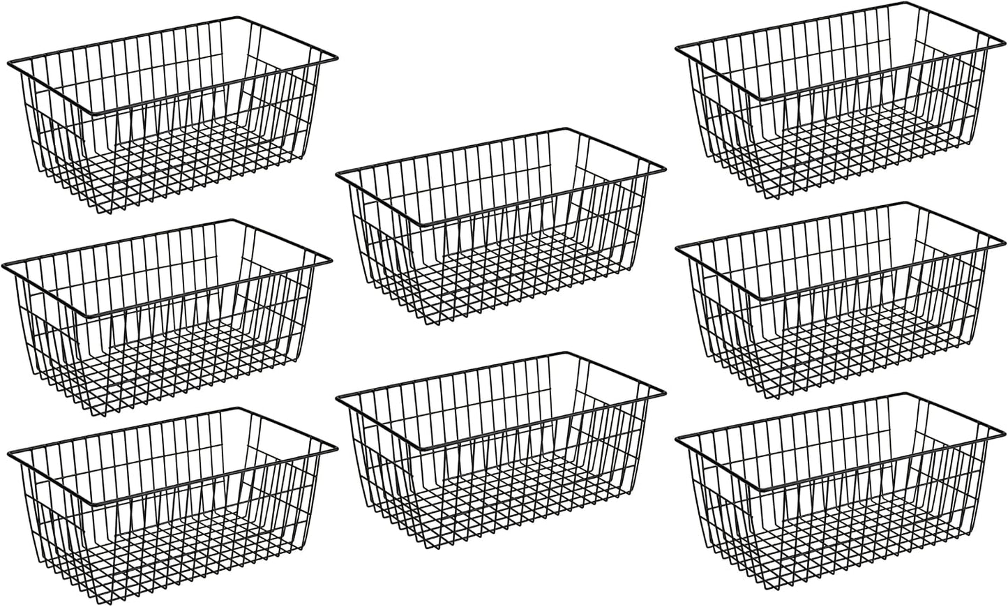 SANNO Freezer Baskets for Storage Pantry Large Metal Wire Food Storage Organizer Bin Basket with Handles - for Kitchen Cabinets, Pantry, Bathroom, Laundry Room, Closets, Garage - Chrome，2 pack