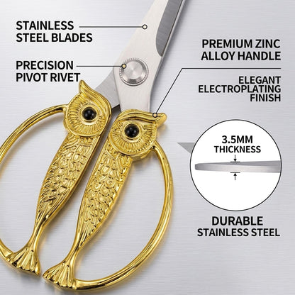 XSNBRD All Purpose Kitchen Scissors, Pearl Gold Stainless Owl Shears.