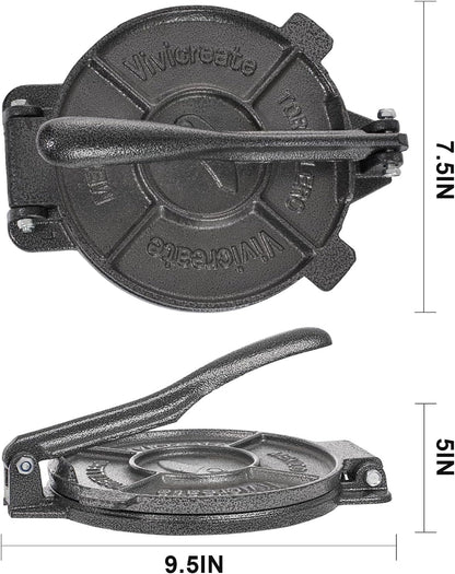 Vivicreate Tortilla Press 7.5 Inch Cast Iron Tortilla Maker Heavy Duty Tortilla Press Maker for Corn Tortillas Street Tacos Roti Chapati Dumpling Wrappers Empanadas Black