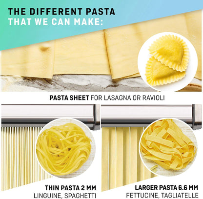 Manual Pasta Maker with Dryer - Multi-Pasta Stainless Steel Italian Flat Dough Machine with Adjustable Setting, Sharp Cutter, and Hand Crank - Fresh Homemade Noodles, Spaghetti, Lasagne | By VeoHome…
