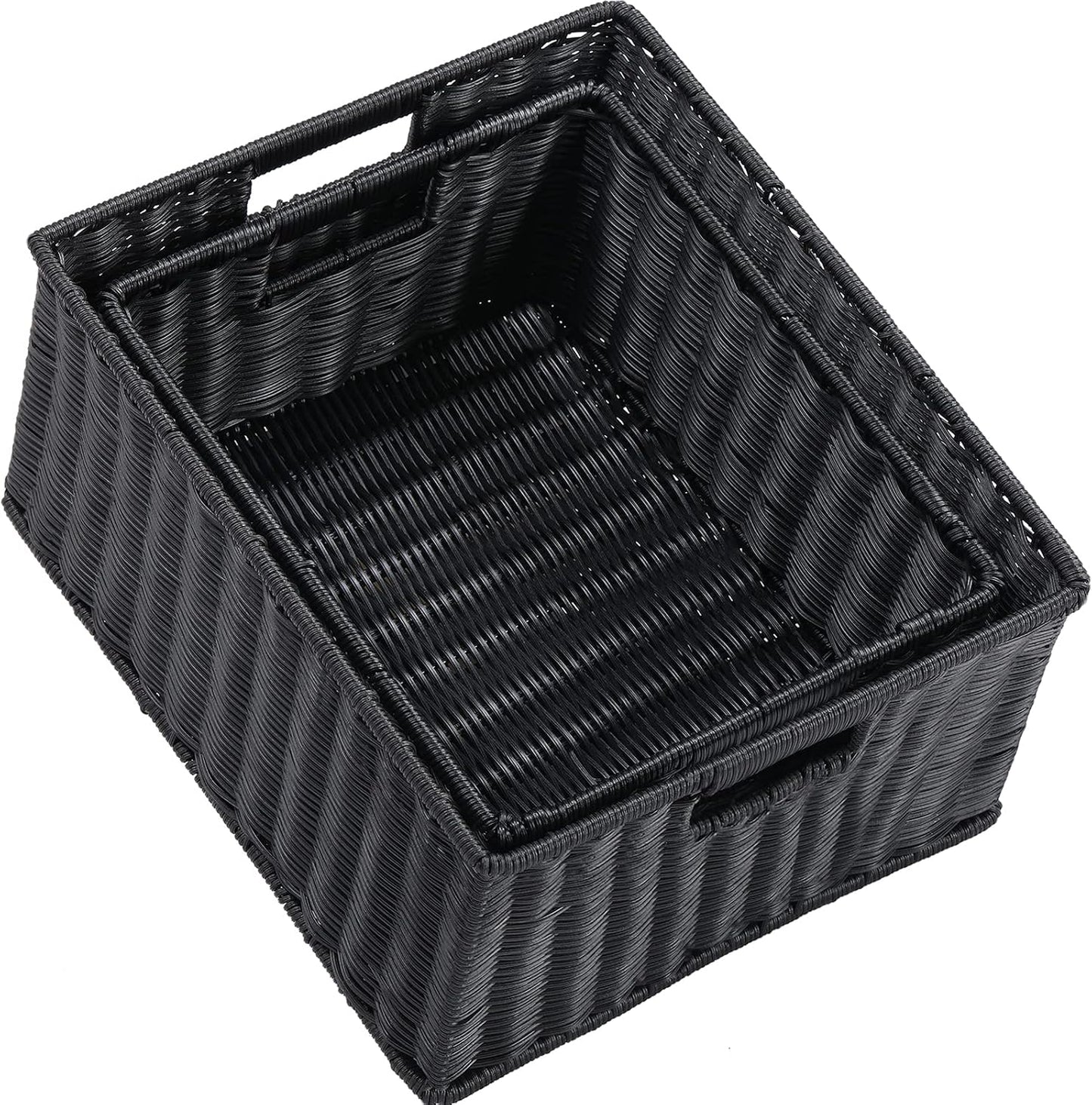 HOONEX Water Hyacinth Storage Baskets, Wicker Baskets for Storage, Hand Woven Baskets with Carry Handles, Set of 2, Natural