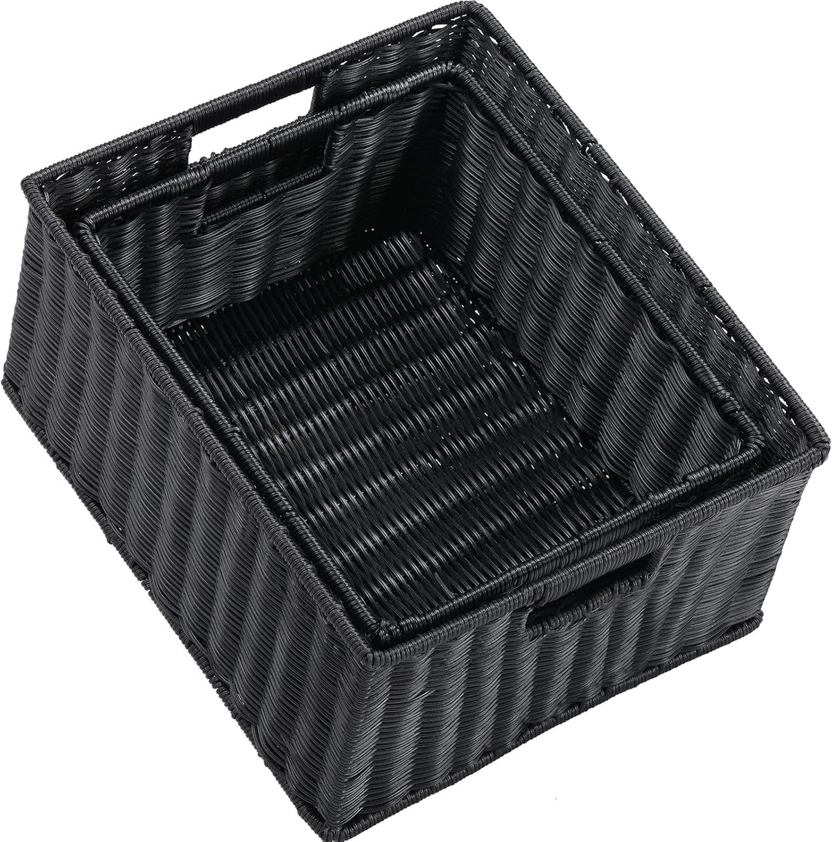 HOONEX Water Hyacinth Storage Baskets, Wicker Baskets for Storage, Hand Woven Baskets with Carry Handles, Set of 2, Natural