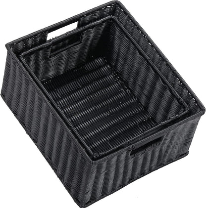 HOONEX Water Hyacinth Storage Baskets, Wicker Baskets for Storage, Hand Woven Baskets with Carry Handles, Set of 2, Natural