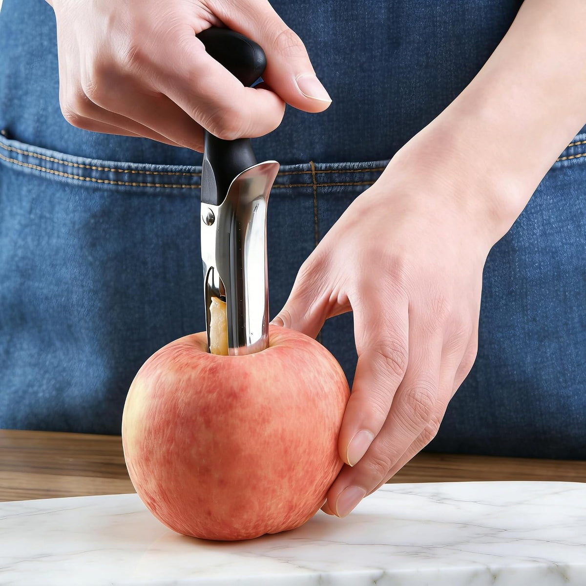 Apple Corer, Ergonomics Handle with Sharp Serrated Blade Core Remover Tool