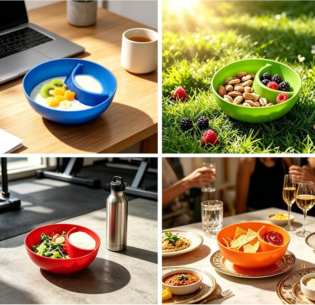 4 Pcs Split Party Platter Chips and Dip Serving Dish (5.9"x5.9") Serving Trays for Entertaining with Sauce Holder for Salad Dumpling (White)
