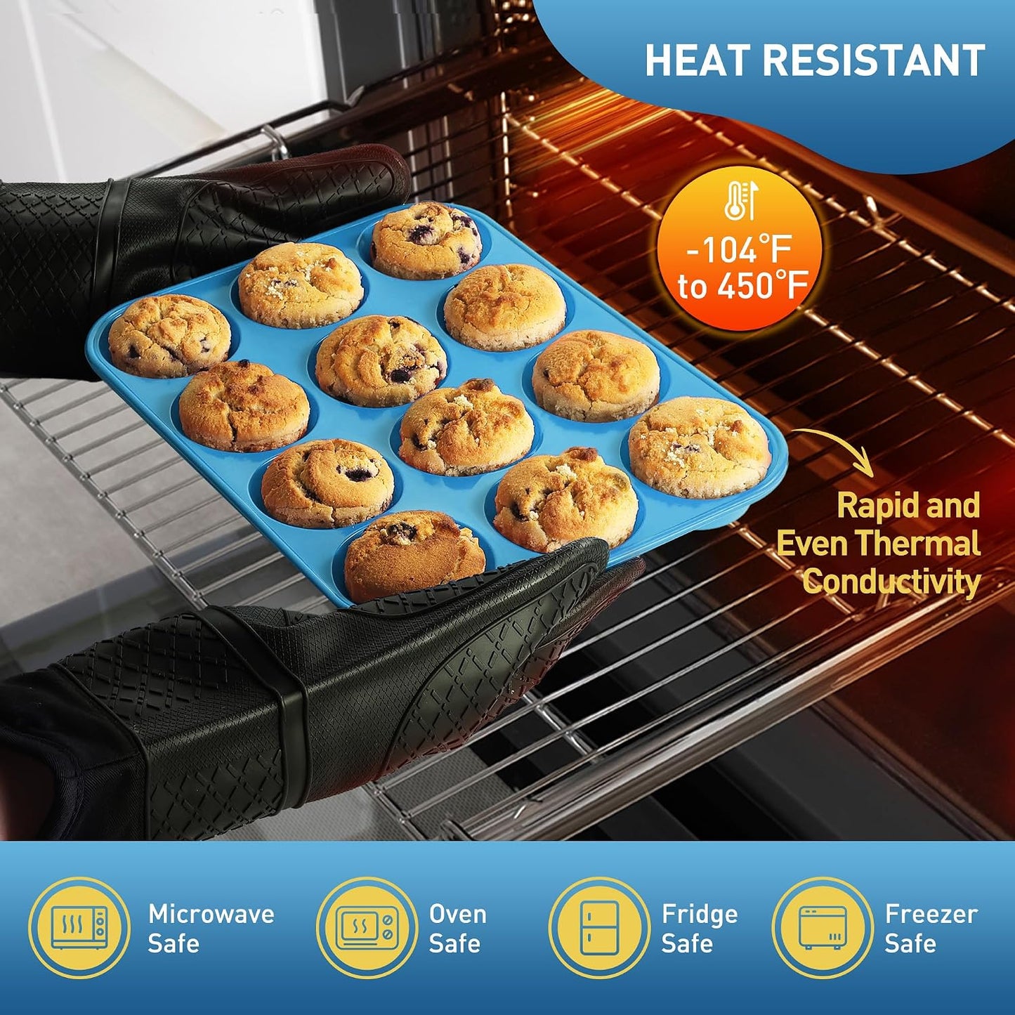 2 Pack 12 Cups Silicone Muffin Pan with Metal Reinforced Frame Regular Size Silicone Molds Cupcake Cake Baking Pans Cookie Baking Chocoflan Cupcake Mold Nonstick Muffin Tin Home Baking Supplies