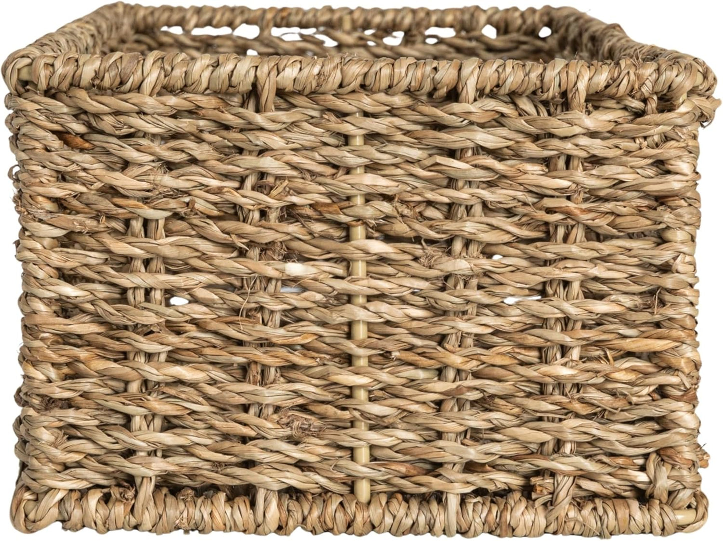 Household Essentials Water Hyacinth Rectangular Storage Basket with Handwoven Fibers and Iron Frame, Natural Finish