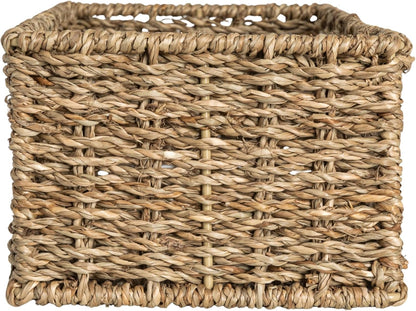 Household Essentials Water Hyacinth Rectangular Storage Basket with Handwoven Fibers and Iron Frame, Natural Finish