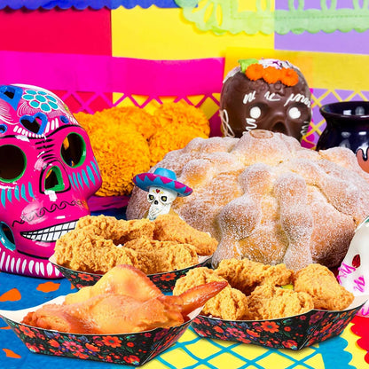 Gejoy 100 Pcs 2 lb Mexican Paper Food Trays Disposable Fiesta Nacho Trays Taco Nights Snack Boats Carnival Food Container Popcorn Holder for Festival Birthday Supplies(Classic)