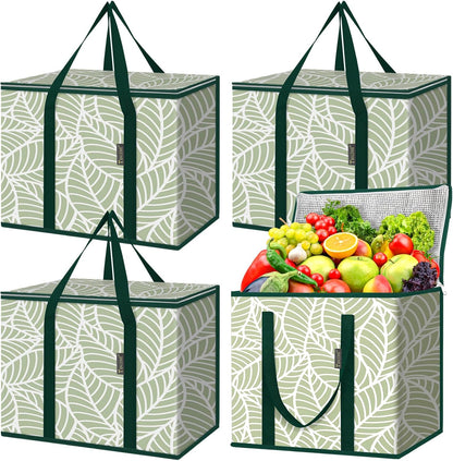 BALEINE 2Pk Insulated Reusable Grocery Bags, Collapsible Cooler Bag for Groceries, Heavy Duty Large Insulated Bag (16''x9''x13'', Antique Foliage)
