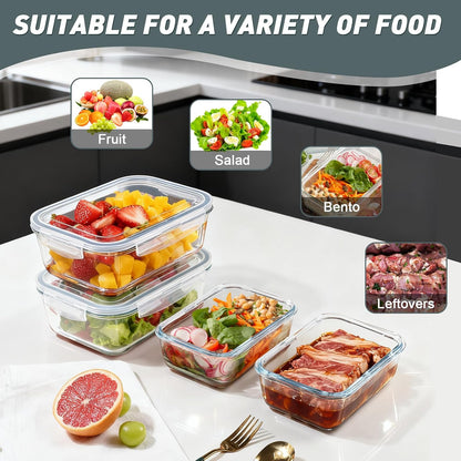 KOMUEE 4 Pack 63oz+27oz Large Glass Food Storage Containers Set with Airtight Lids, BPA-Free, Meal Prep Containers for Storing, Freezer, Microwave and Oven Safe