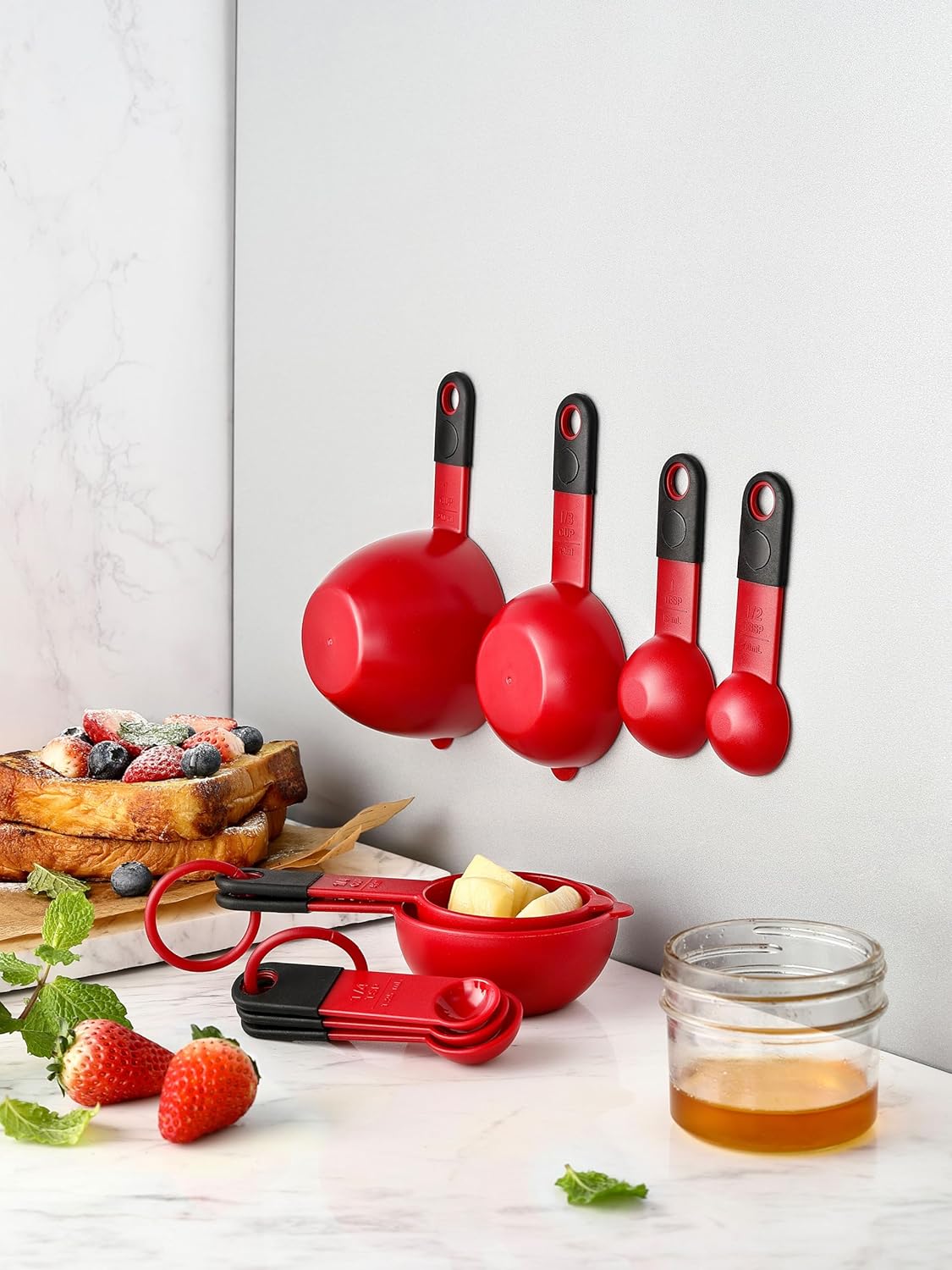 Spring Chef Magnetic Measuring Cups and Spoons Set of 9, Nesting Kitchen Tool with Easy to Read Markings for Measuring Dry or Liquid Ingredient, BPA Free, Black