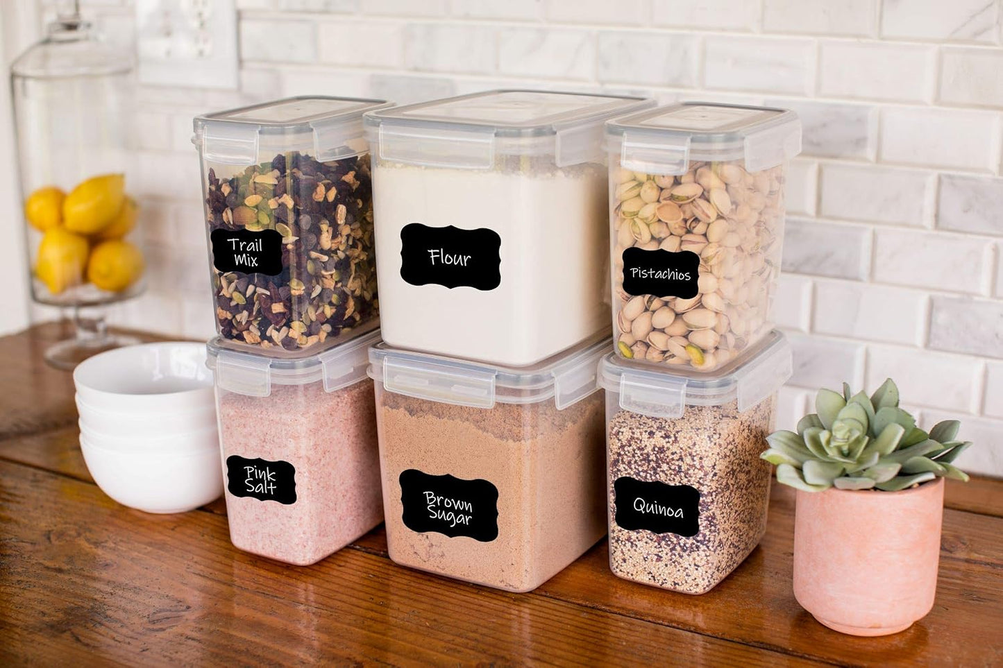 Simply Gourmet Airtight Flour and Sugar Containers with Lids – 3 Piece Kitchen Pantry Organization Set, BPA-Free Clear Plastic, Stackable Canisters for Baking Ingredients, Rice, Snacks, Cereal