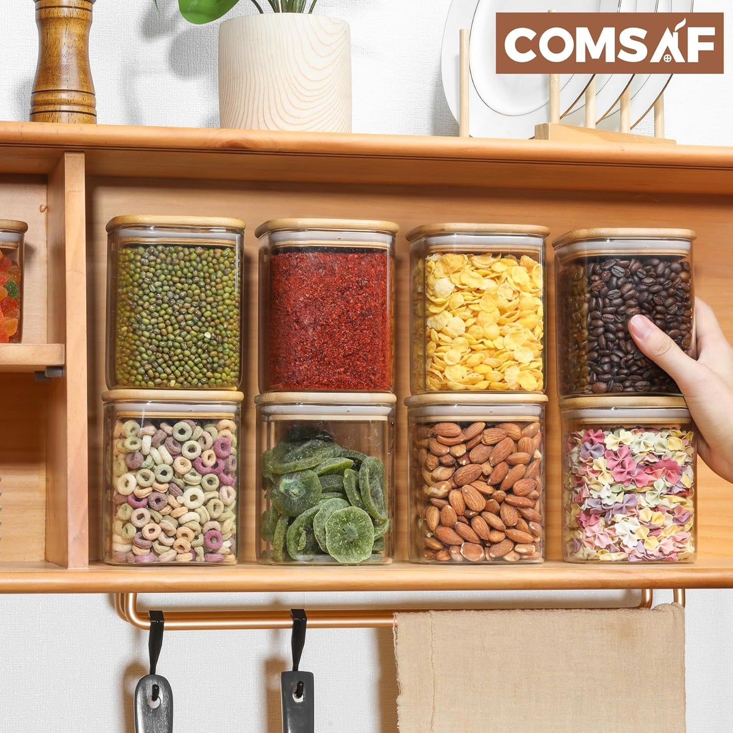 ComSaf 2Pcs Large Glass Storage Containers with Lids 4Qt, 1 Gallon Wide Mouth Flour Sugar Storage Containers, Large Capacity and Sealed for Rice, Cereal, Oat, Easy Clean and Scoop, Pantry Organization