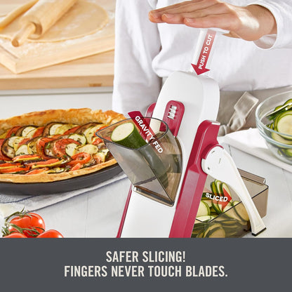 Zakarian by Dash Safe Slice® Mandoline - Features Thickness Adjuster, Stainless Steel Blades, and Foldable, Easy-To-Store Design - Black