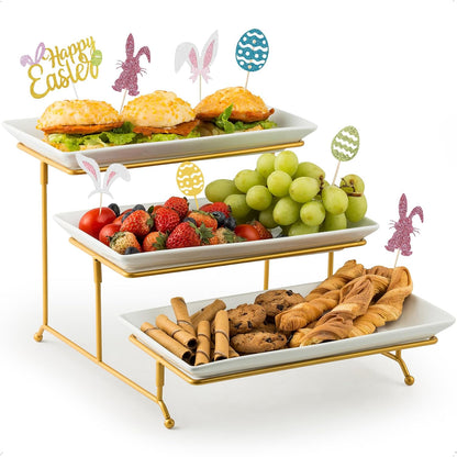 YHOSSEUN 3 Tier Serving Tray for Party, Tiered Serving Platters and Trays, 14 Inch Tiered Tray Stand, Dessert Stand, Serving Stand, Dessert Table Display Set with Collapsible Sturdier Metal Rack