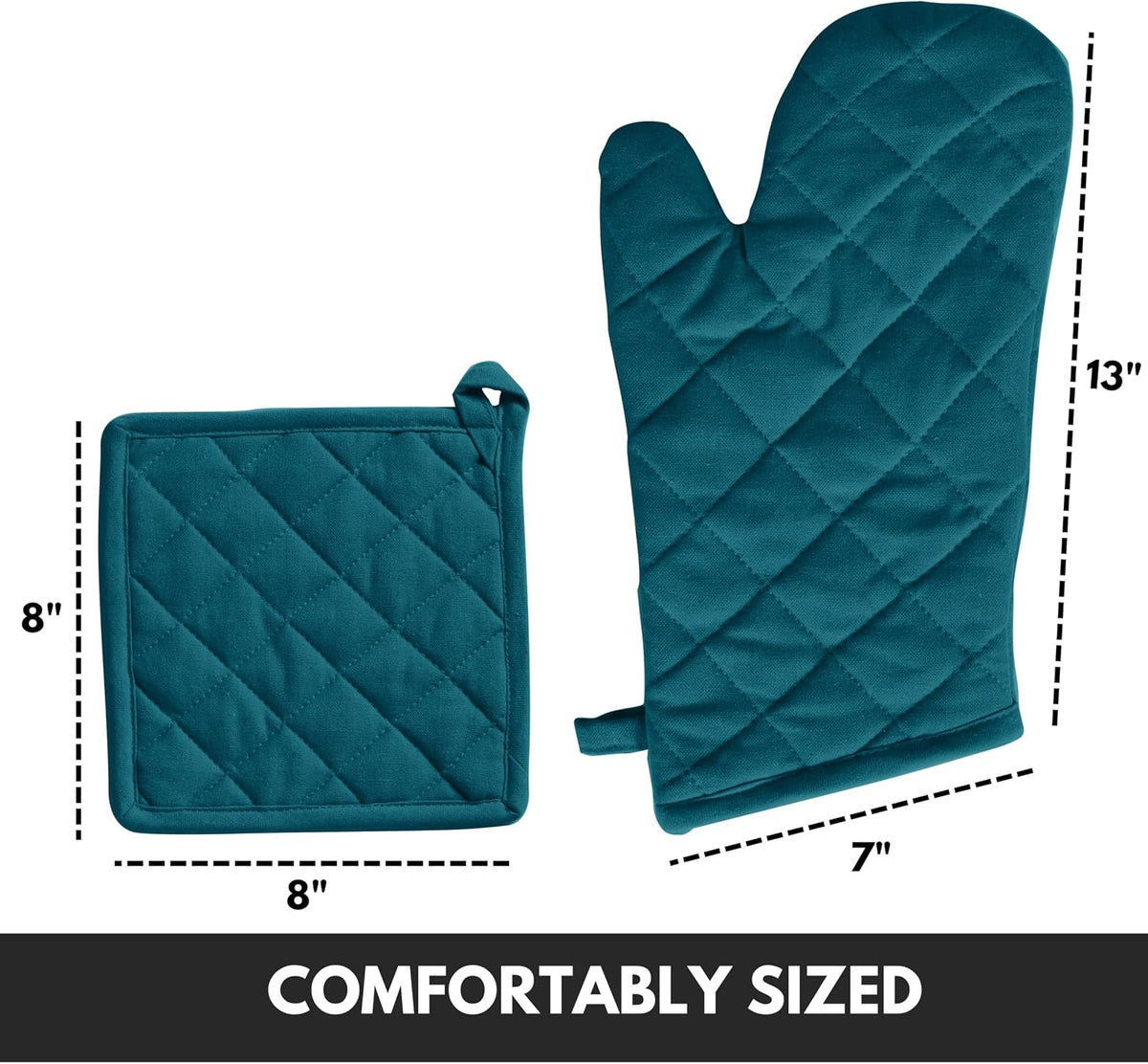 Oven Mitt (7"x13") & Pot Holder (8"x8") 100% Cotton Set of Heat Resistant Oven Gloves & Hot Pads for Gifts, BBQ, Cooking, Baking, Thanksgiving - Mustard Yellow