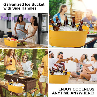 3 Pack 15.3" x 9" x 6" Yellow Metal Galvanized Tub with Handles, 3 Gallon Large Beverage Tubs for Parties, Beer, Wine, and Cocktails, Rust-Proof and Durable Ice Buckets