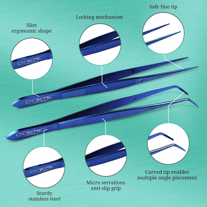 O'Creme Stainless Steel Precision Kitchen Tweezer Tongs 6.25" with Fine Tip (Purple)