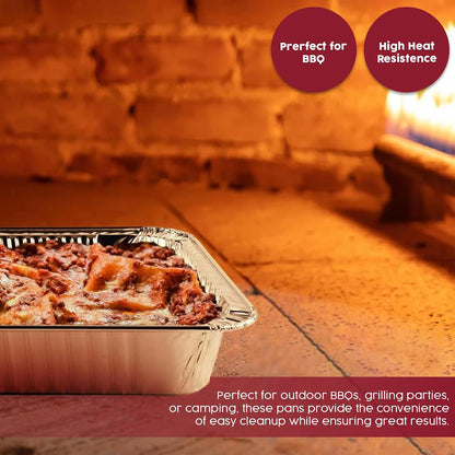 Rectangular Disposable Aluminum Pans with Clear Lids - (25 Pack/Lids), Durable Roasting Pan, Cookware, Baking, Meal Prep, Food Leftovers, Steam Table Tray, BBQ Safe & Spill Free