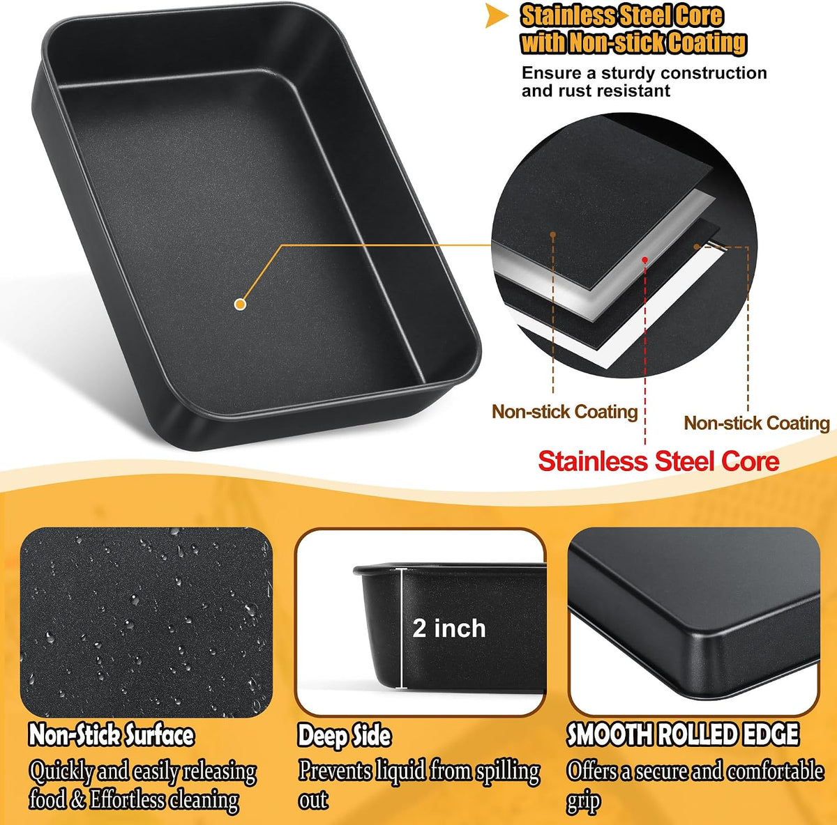 TeamFar Lasagna Pan, 16" x12.13" x2" Stainless Steel Rectangular Cake Pan