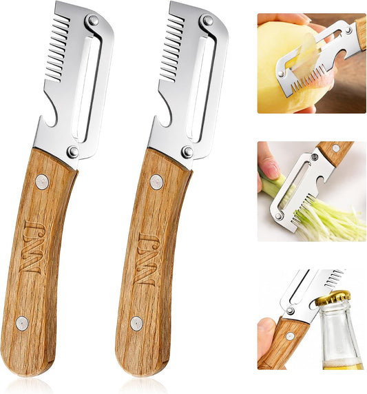 NNJ 2 Pack Vegetable Peeler, Multifunctional Stainless Steel Julienne Peeler for Potatoes, Carrots, Cucumbers, Ergonomic Kitchen Peeler with Built-in Bottle Opener, Sharp Fruit Veggie Shredder Tool