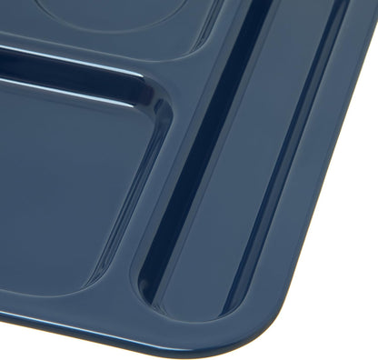 Carlisle FoodService Products Melamine Lunch Tray with 4 Compartments, Right Handed Cafeteria Tray with Divided Compartments for Food, 10" x 9.75", Dark Blue