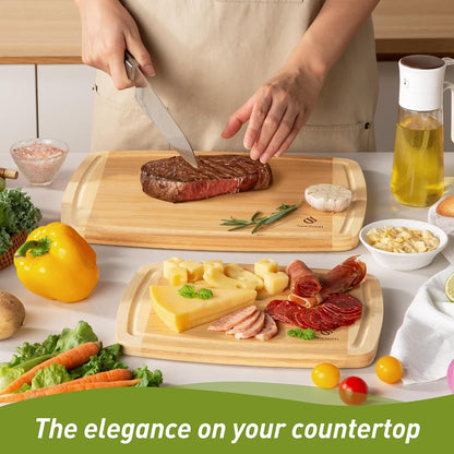 3 Packs Bamboo Cutting Board Set with Non Slip Feet and Over Sink Nice Solid Thick Wood Juice Groove Chopping Board Extra Large Big Small Best Hardwood Kitchen Counter Organic Vegetable