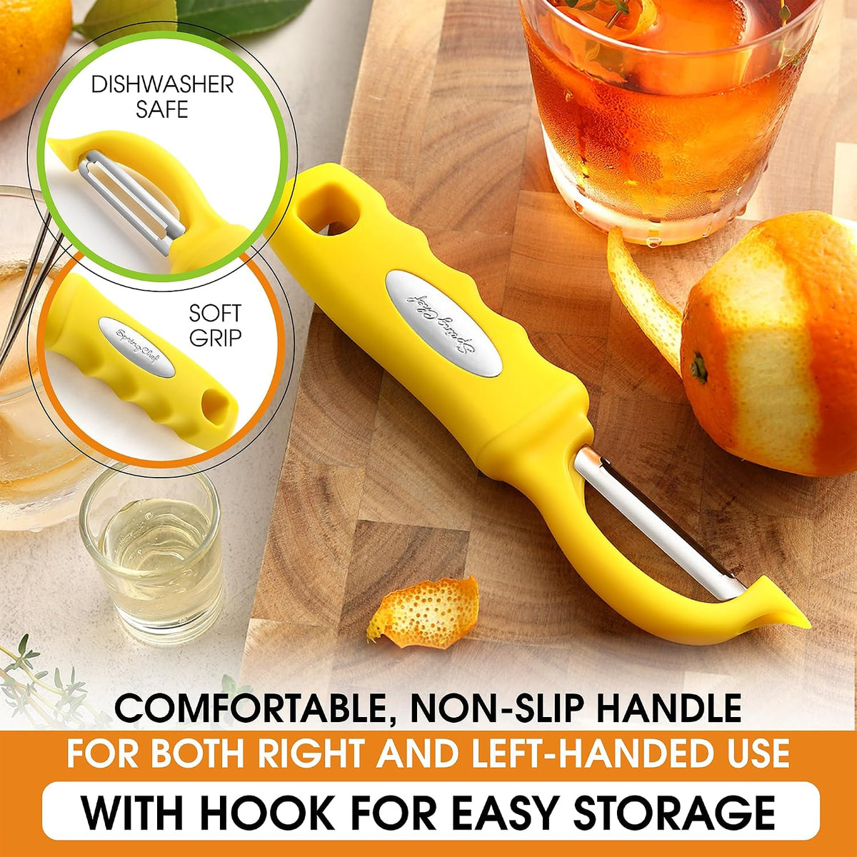 Spring Chef Premium Swivel Vegetable Peeler, Soft Grip Handle and Ultra Sharp Stainless Steel Blades - Perfect Kitchen Peeler For Veggie, Fruit, Potato, Carrot, Apple - Mango