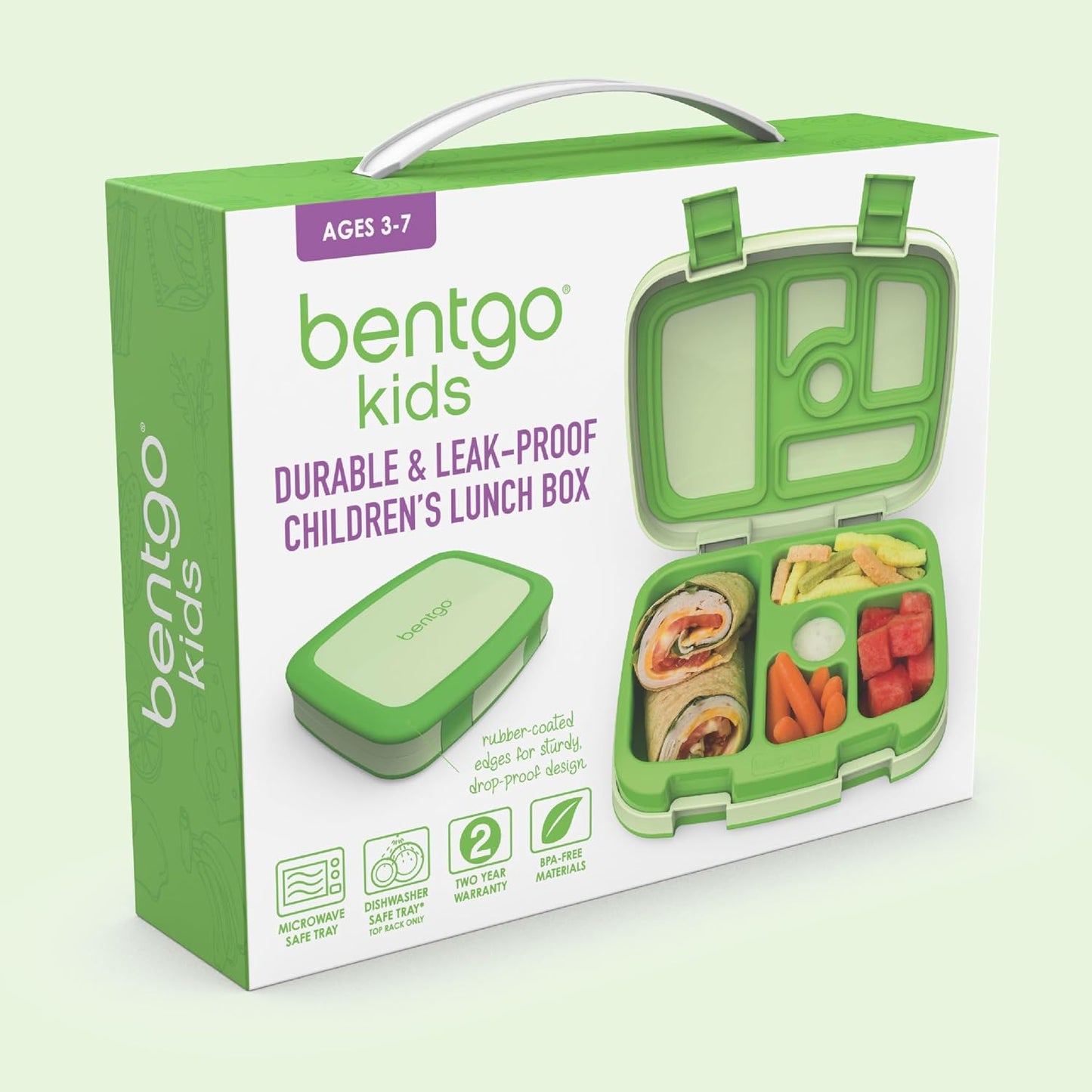 Bentgo Kids Bento-Style 5-Compartment Leak-Proof Lunch Box - Ideal Portion Sizes for Ages 3 to 7 - Durable, Drop-Proof, Dishwasher Safe, PFAS & BPA-Free & Made with Food-Safe Materials (Purple)