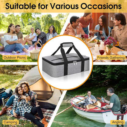 Insulated Casserole Carrier, Portable Casserole Carrier for Hot or Cold Food Lunch Tote Warmer or Cooler Bag, Lasagna Lunch Bag for Potluck Parties- Fits 9" x 13" Baking Dish-Charcoal Grey